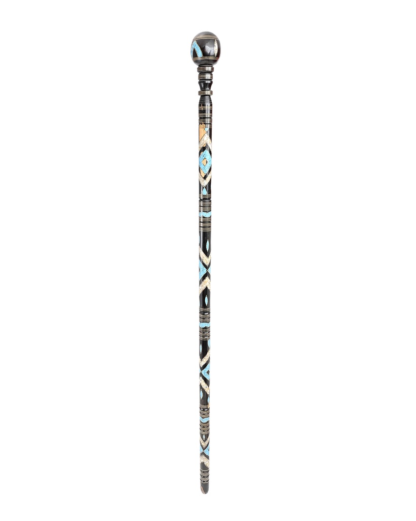 Ebanus wood cane with turquoise and pearl CAN996