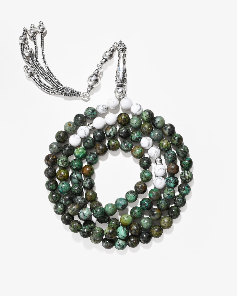 سبحة فضة فيروز افريقي وهولايت طبيعي