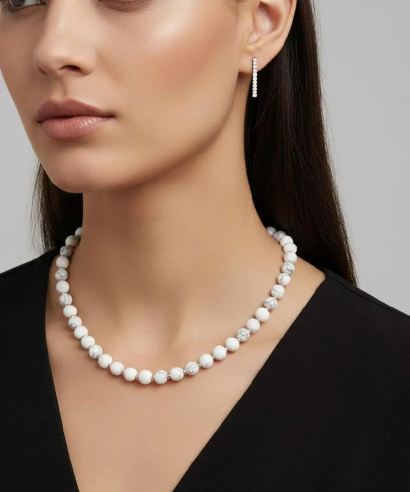Women's necklace natural howlite stone WNEC189WH
