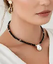 Women's necklace with natural agate stone WNEC180BK