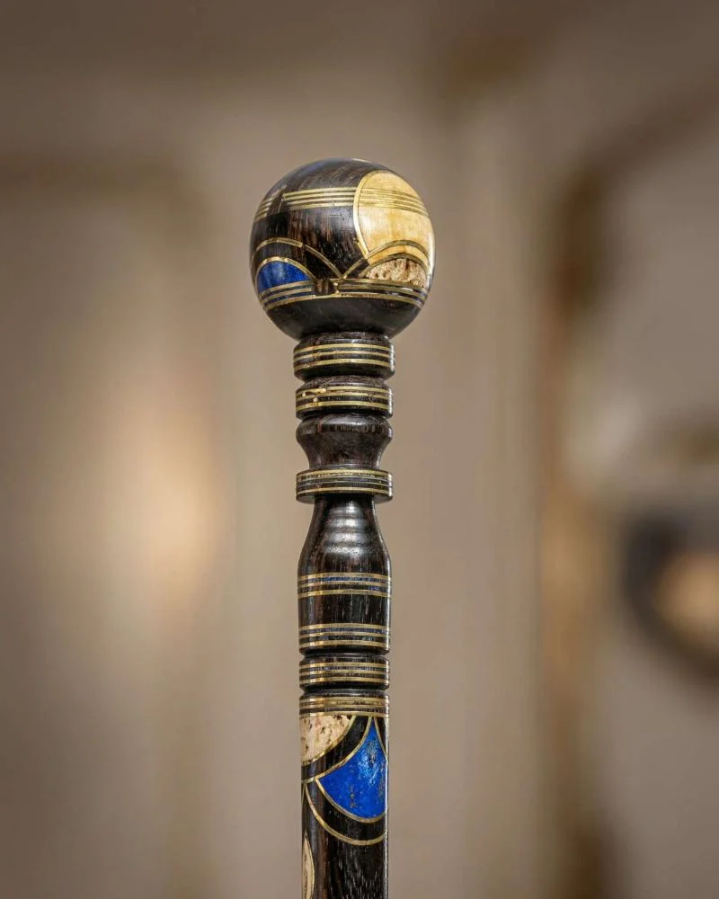 عصا عكاز ايبانوس مزخرف شبيه لازورد وصدف طبيعي