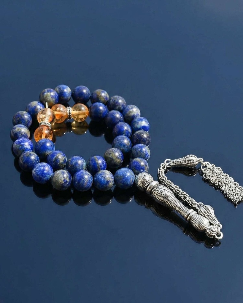  Rosary lapis lazuli & citrine stone ROS3039BL