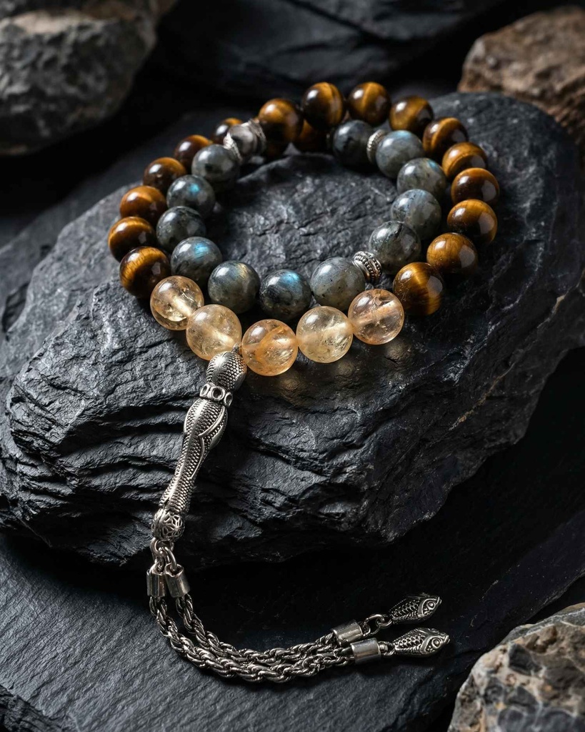  Rosary labradorite stone tiger's eye & citrine ROS3110MC 