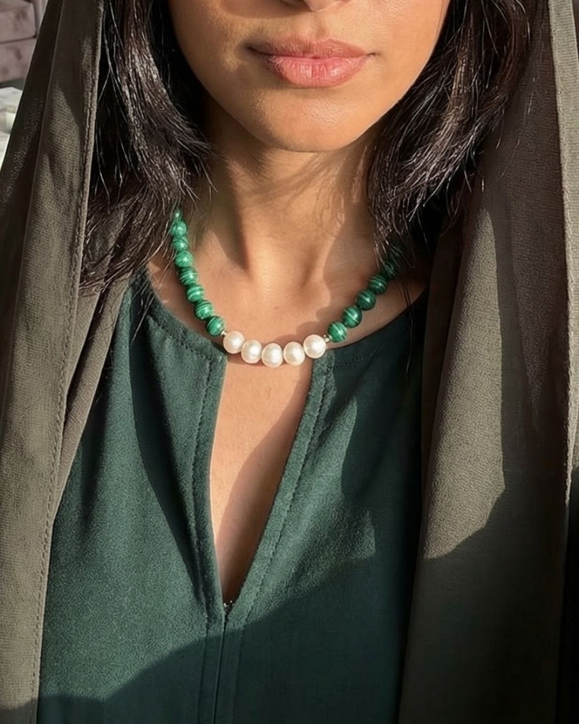 سلسلة ملاكيت ولؤلؤ طبيعي نسائي فاخر