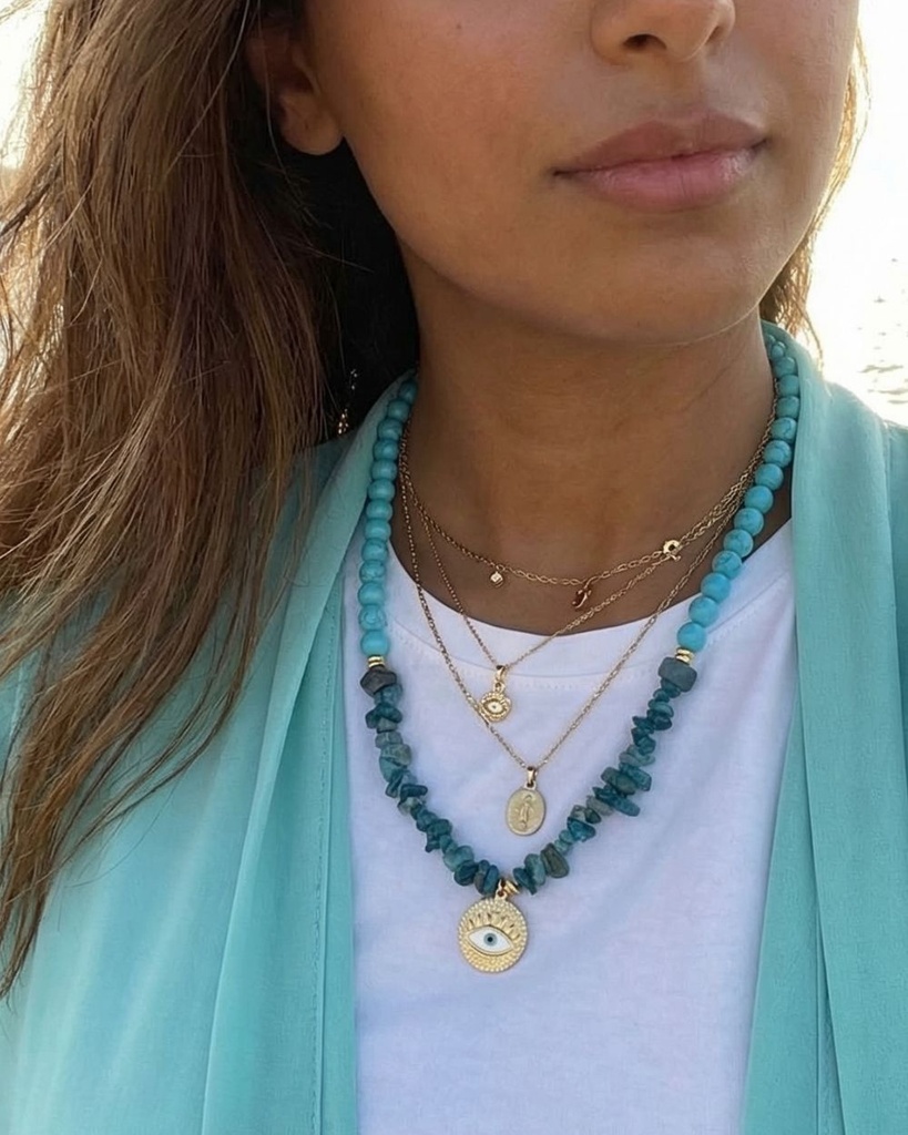 Turquoise and apatite stones WNEC334LL