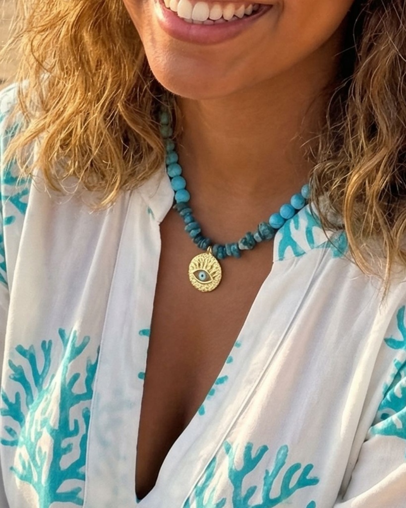 Turquoise and apatite stones WNEC334LL