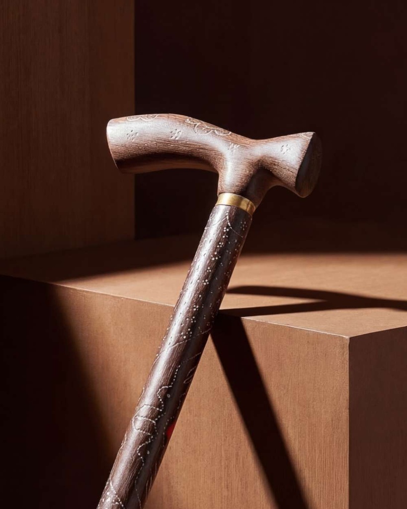 عصا عكاز خشب فينجي مزين مرجان احمر