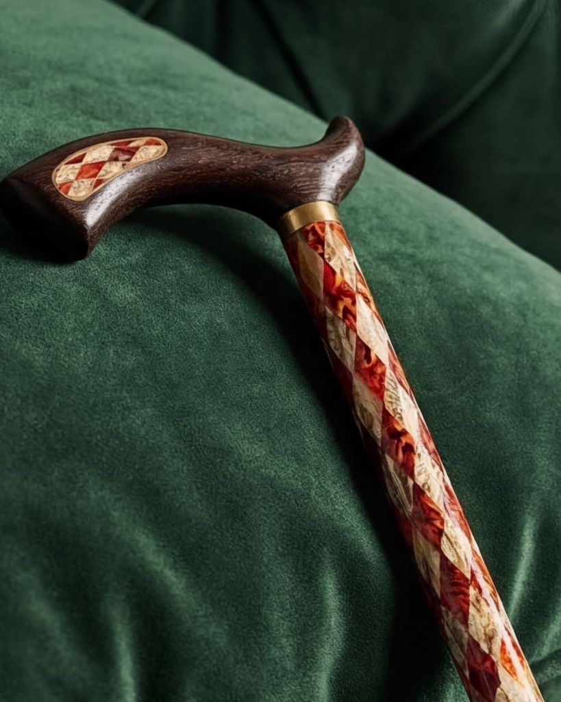 عصا عكاز خشب ايبانوس مزين بصدف طبيعي