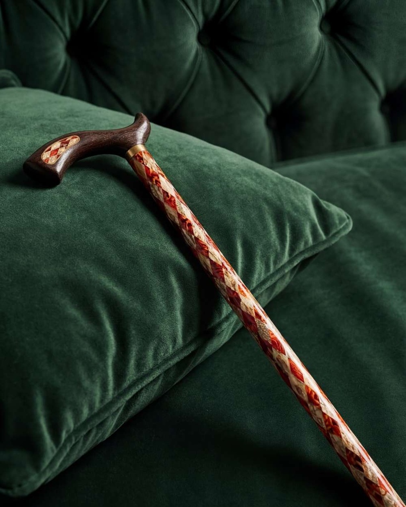 عصا عكاز خشب ايبانوس مزين بصدف طبيعي