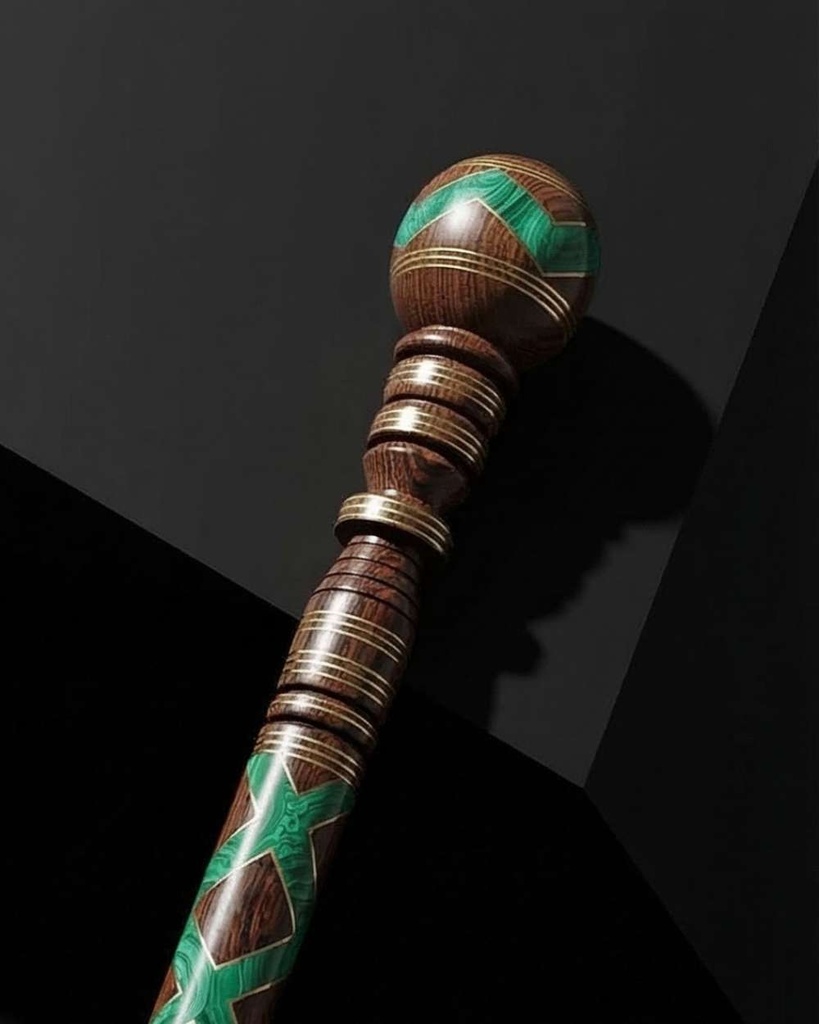 عصا عكاز خشب صاج طبيعي مزين شبيه ملاكيت وصدف فاخر