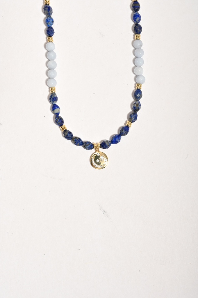Aquamarine and lapis lazuli stone necklace WNEC347LL