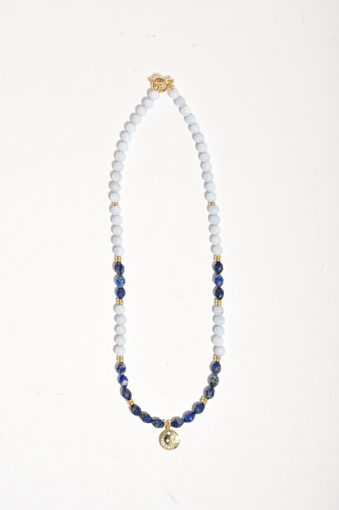 Aquamarine and lapis lazuli stone necklace WNEC347LL
