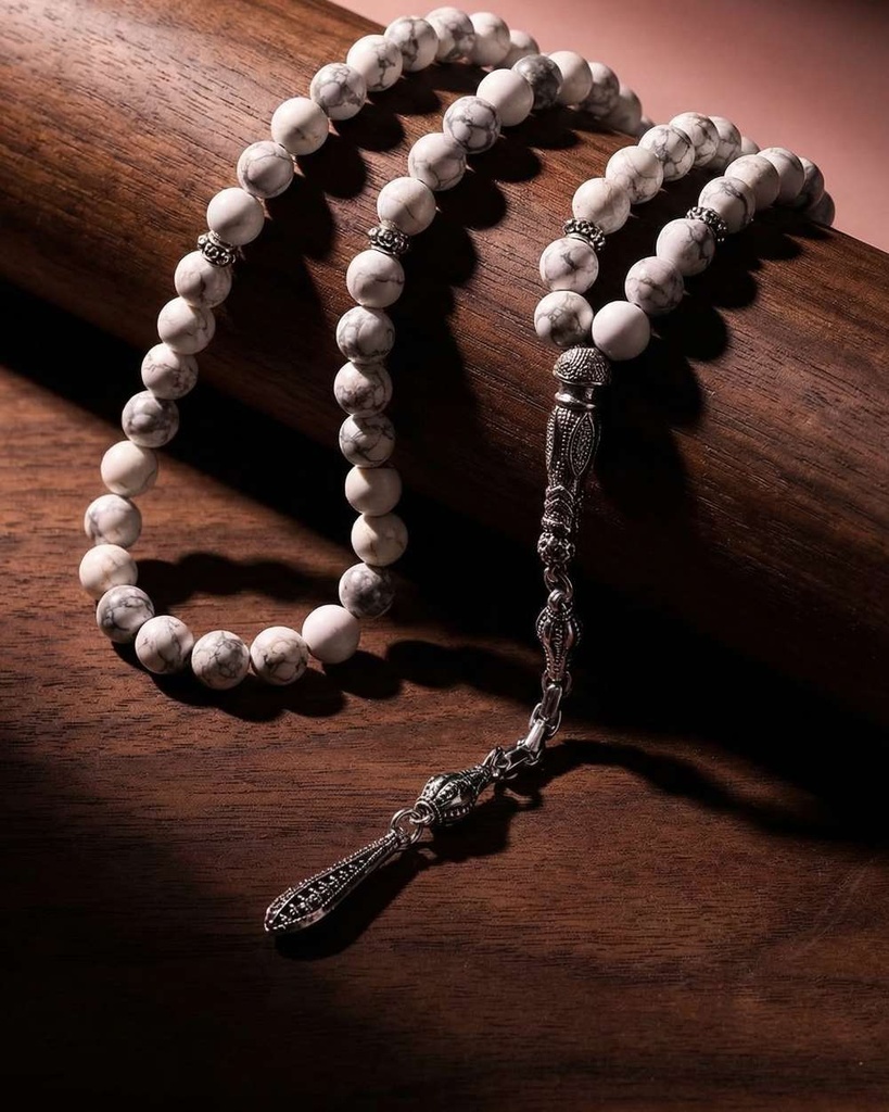 Silver rosary with buffalo stone ROS5535WH