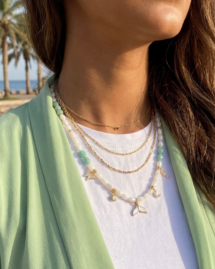 Aquamarine Stone and Shell WNEC326MC