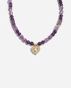 Natural Amethyst Beaded Necklace with Gold Heart Pendant