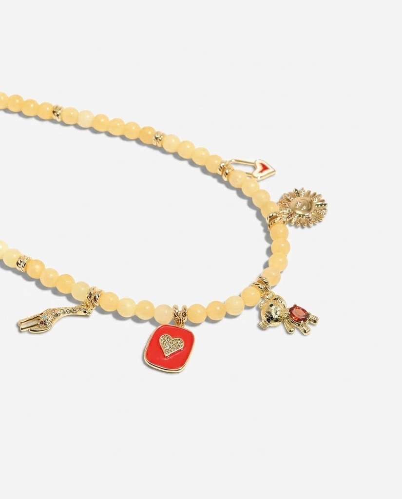 Natural Aventurine Women's Necklace with Gold Charms and Spacers