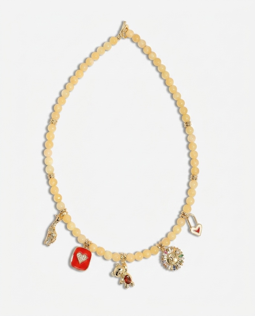 Natural Aventurine Women's Necklace with Gold Charms and Spacers