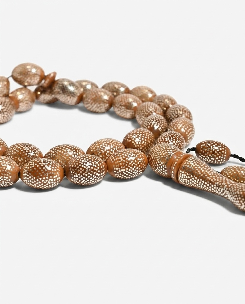 Sterling Silver 925 Inlaid Cocus Wood Oval Prayer Beads 33 Count