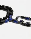 Natural Black Yusr 33-Bead Rosary with 925 Silver and Lapis Lazuli