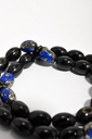 Natural Black Yusr 33-Bead Rosary with 925 Silver and Lapis Lazuli