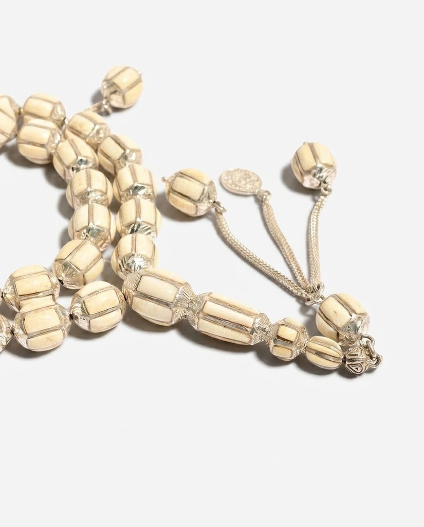Authentic Natural Ivory Silver 925 Prayer Beads 33 Beads