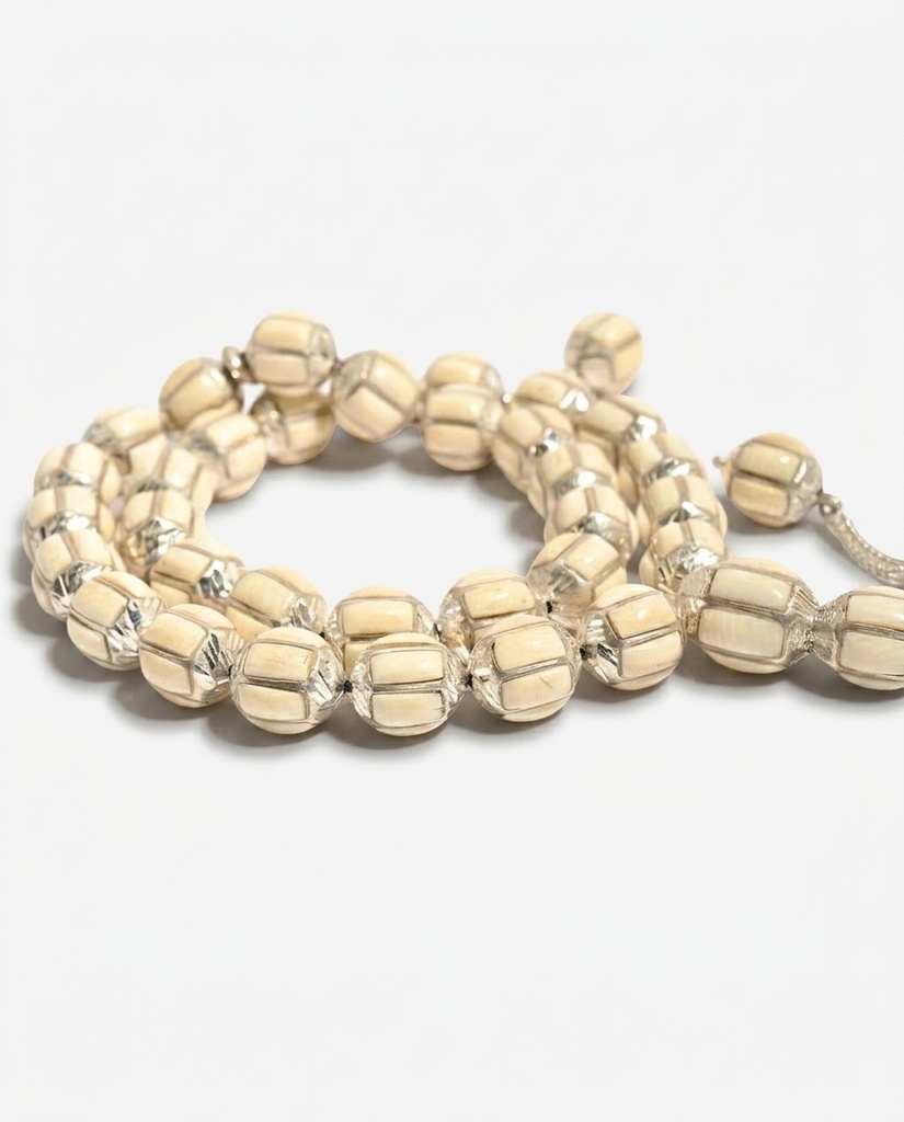 Authentic Natural Ivory Silver 925 Prayer Beads 33 Beads