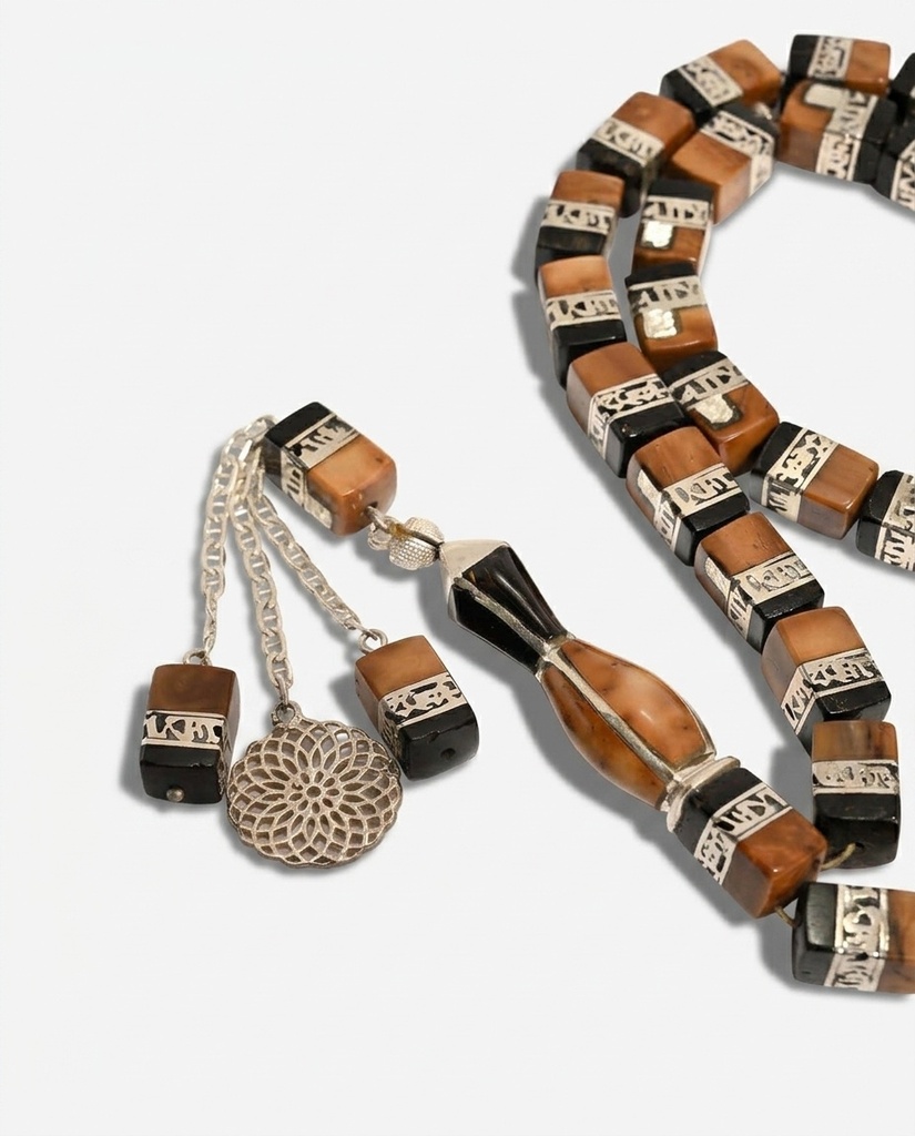 Natural Yusr and Cocu 33-Bead Prayer Beads with 925 Silver