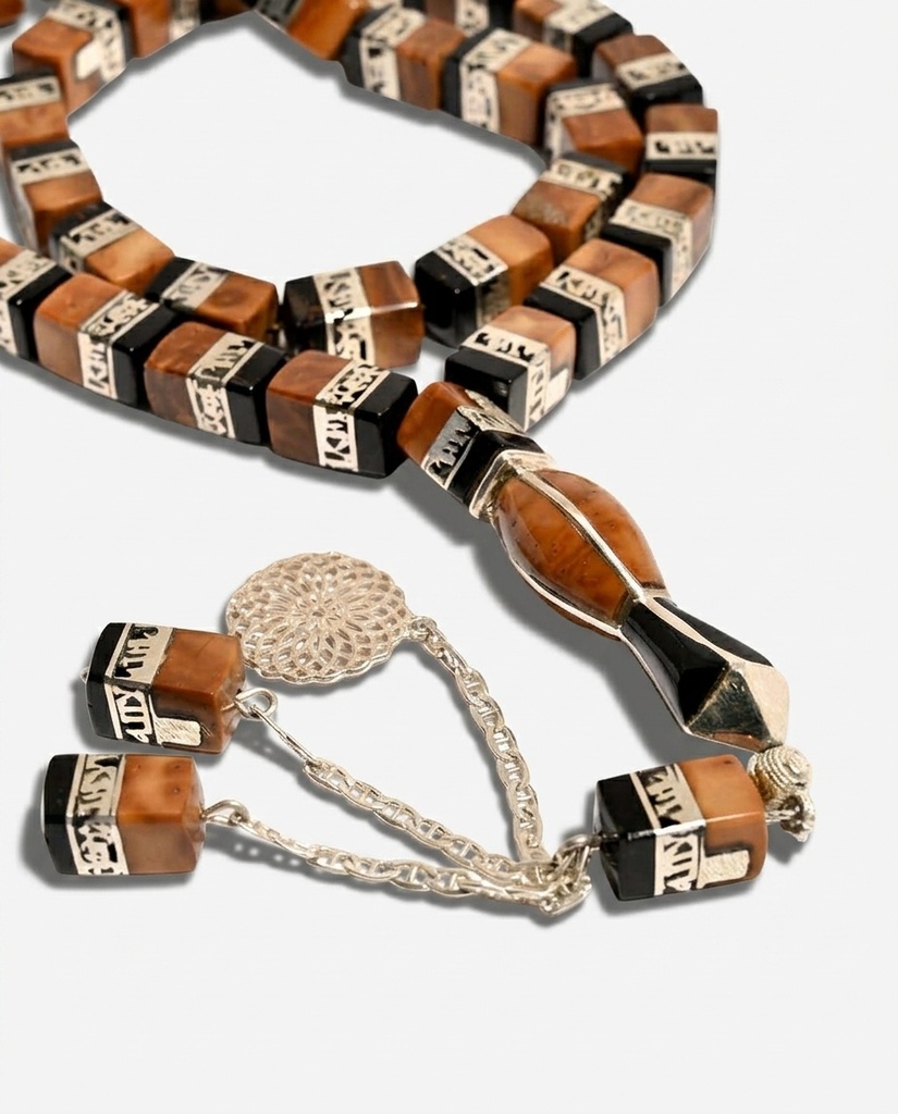 Natural Yusr and Cocu 33-Bead Prayer Beads with 925 Silver