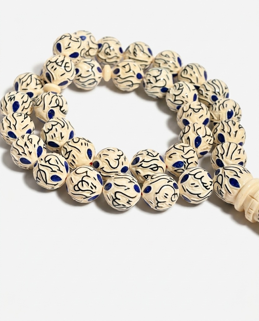Ivory 99 Names of Allah Prayer Beads 33 Round Beads Luxury