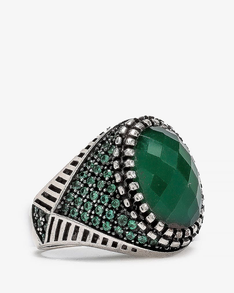 Agate green silver men ring RING008GN