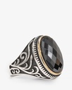 Agate black silver men ring RING011BK