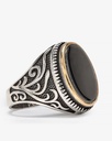 Agate black silver men ring RING012BK