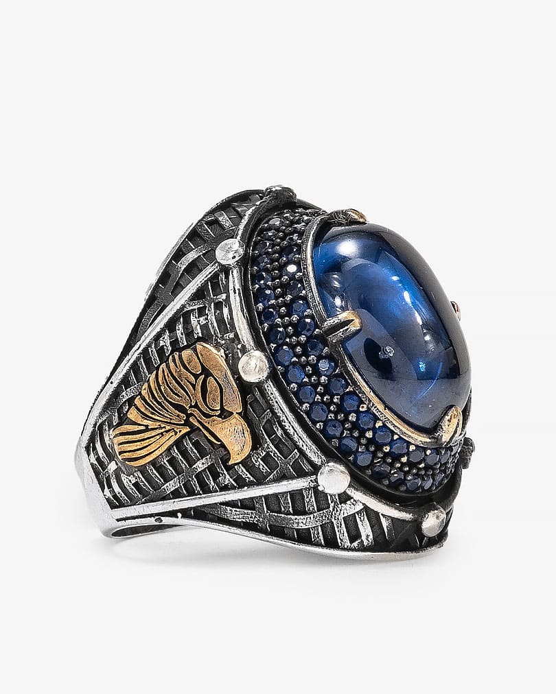 Agate blue silver men ring RING024BL