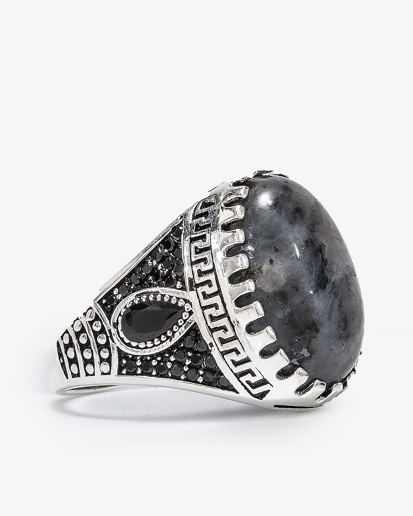 Agate Stone Silver Men Ring RING034GY