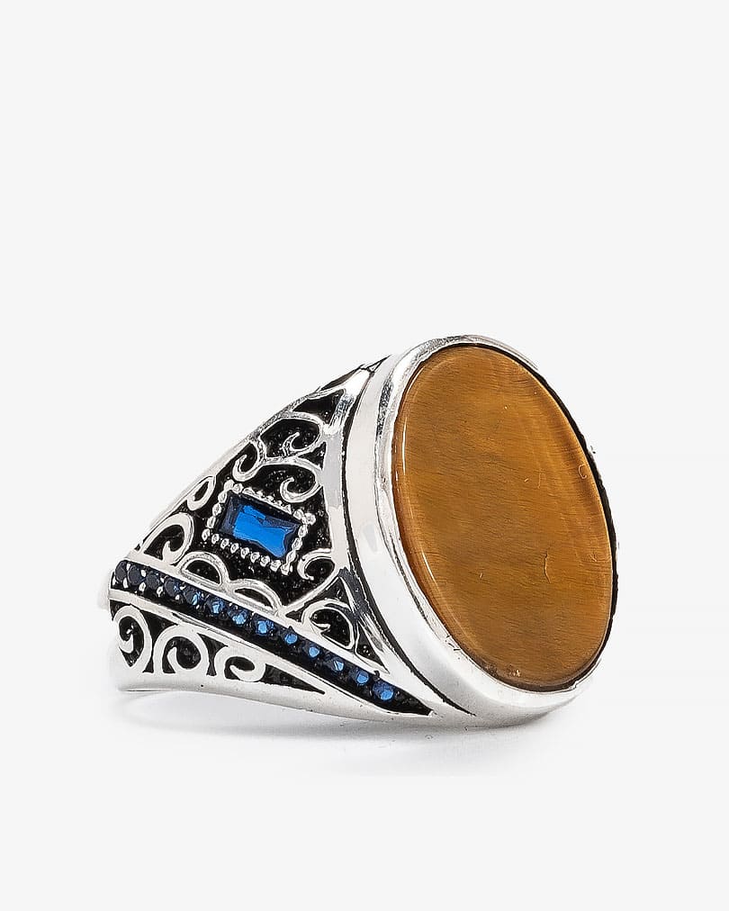 Agate Stone Silver Men Ring RING030BN