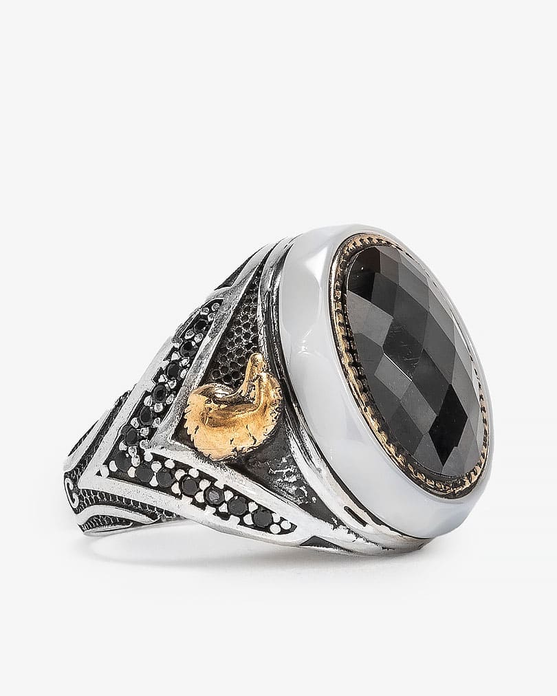 Agate Stone Silver Men Ring RING032BK