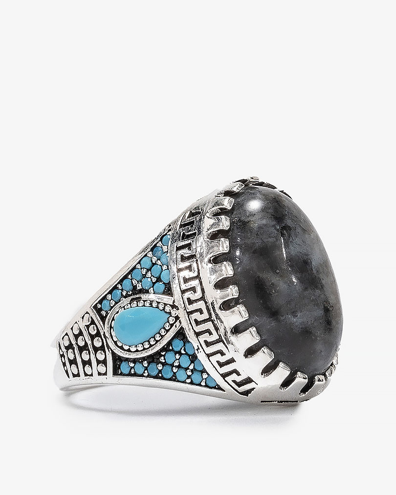 Agate Stone Silver Men Ring RING035GY