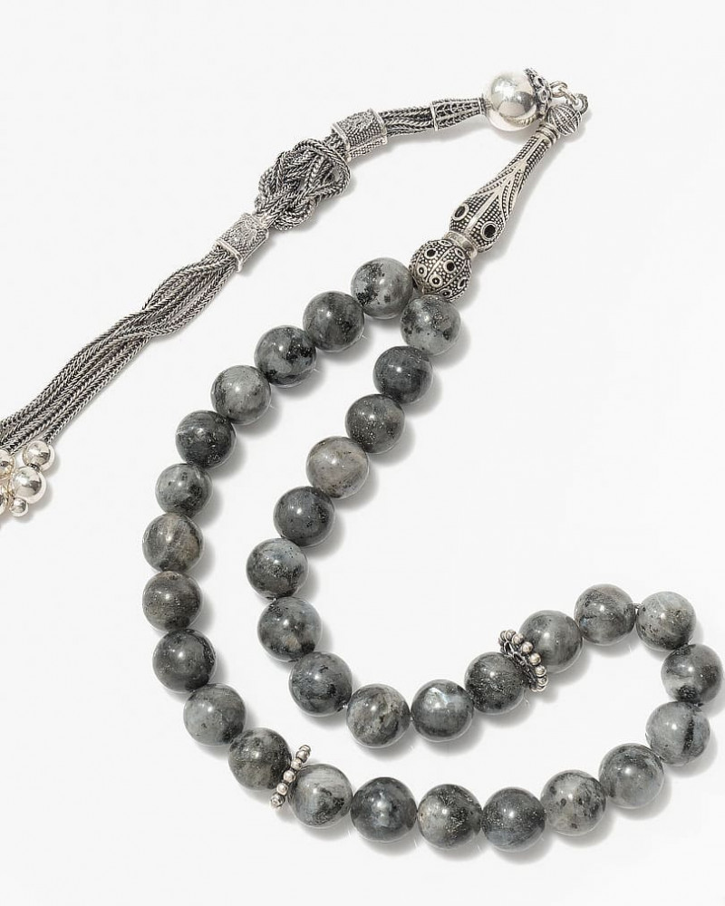 سبحة فضة حجر لابرادوريت الرمادي
