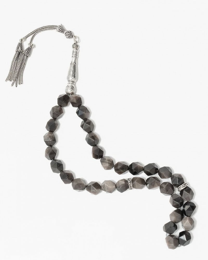 سبحة فضة زجاج بركاني بقصة الاماس