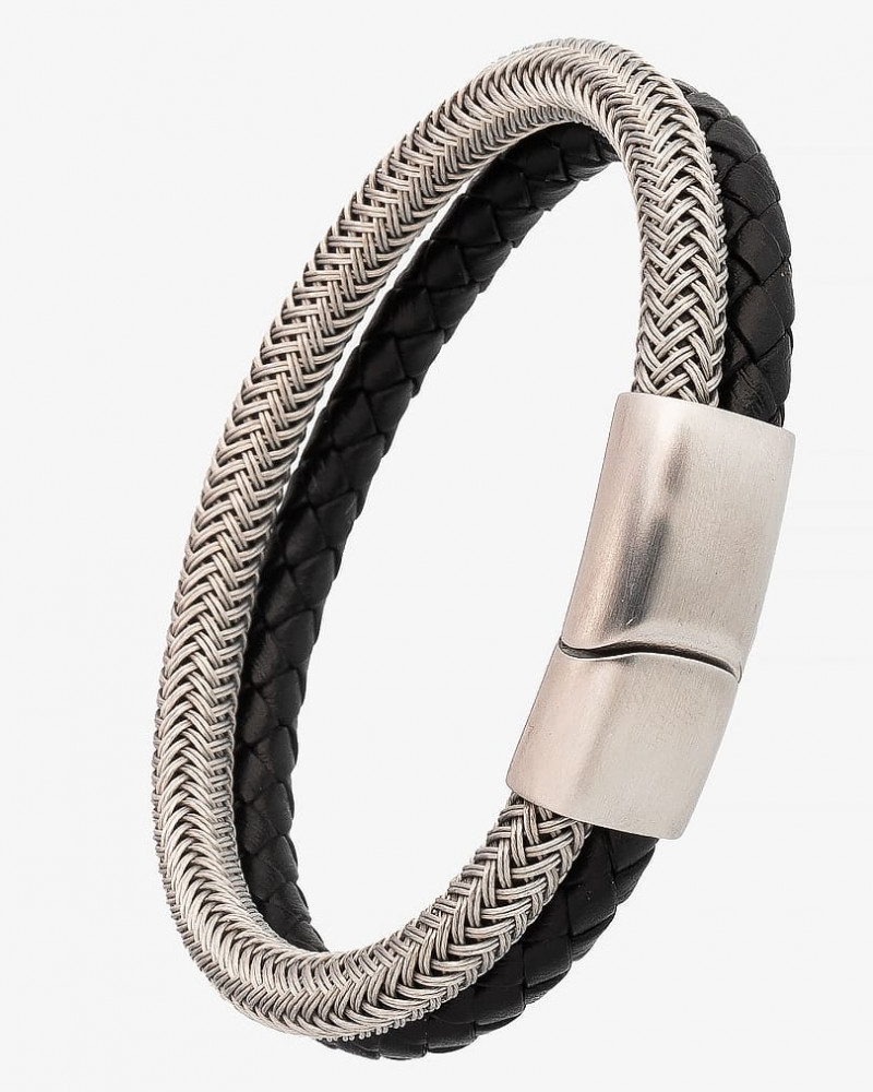 سوار معصم رجالي اسود وفضي فاخر