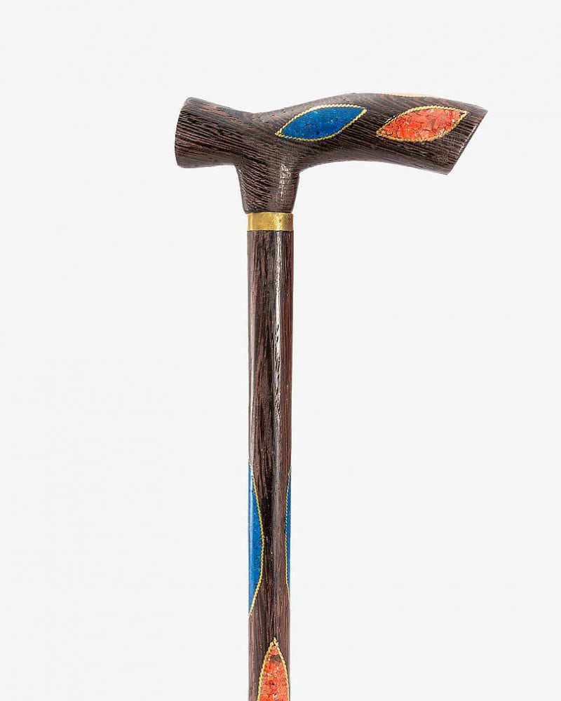 عصا عكاز الابانوس مزين شبيه لابليس ومرجان