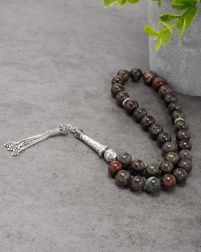 سبحة فضة بحجر  دراقون بلود النادرة