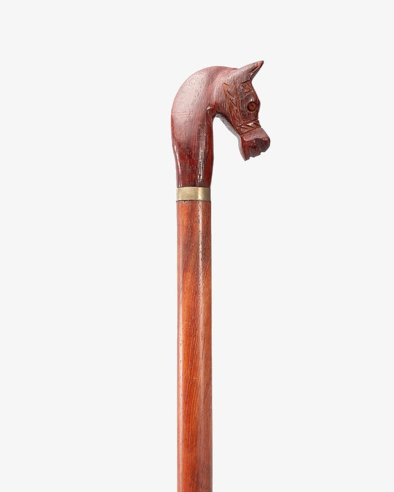 عصا عكاز خشب الورد منقوش رأس الحصان