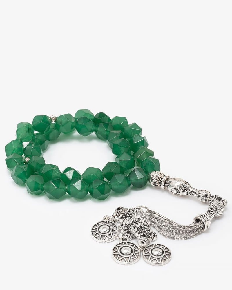 سبحة حجر جاد اخضر بقصة الاماس