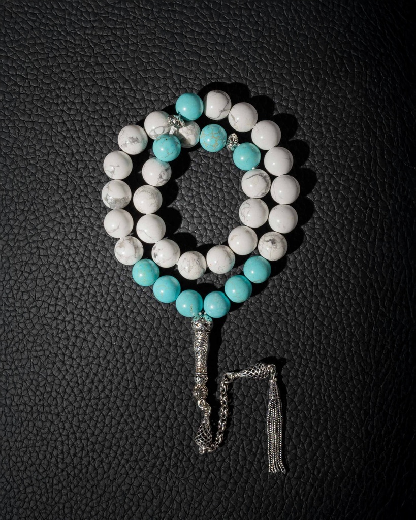 سبحة فضة حجر هولايت وفيروز طبيعي