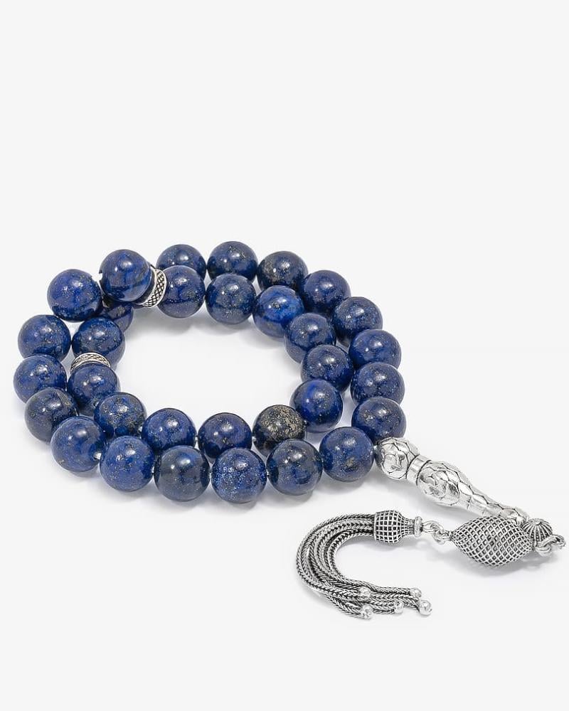 سبحة فضة حجر لازورد نقي AAA