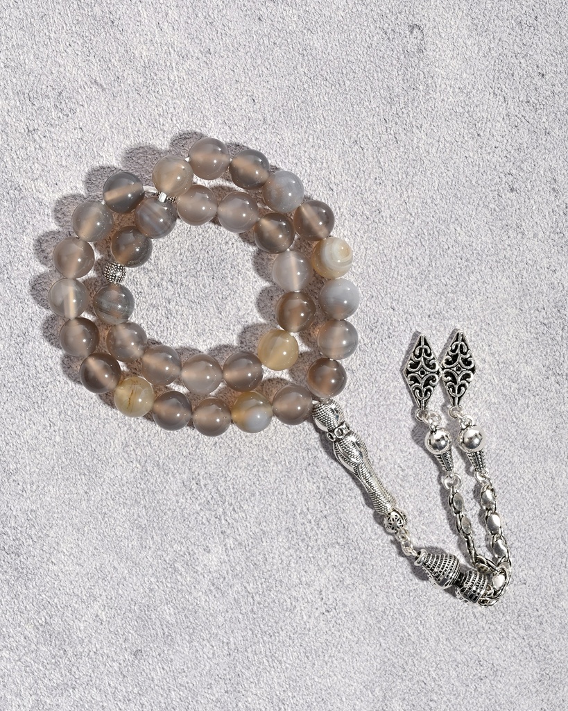 سبحة حجر عقيق طبيعي رمادي