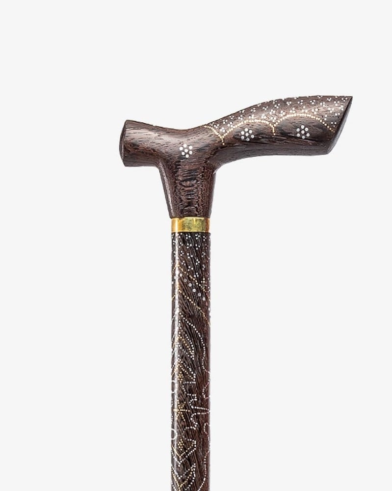 عصا عكاز ابانوس منقوش بنحاس ومعدن