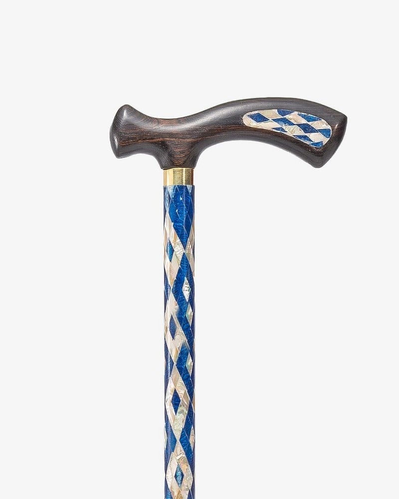 عصا عكاز ايبانوس طبيعي منقوش بصدف