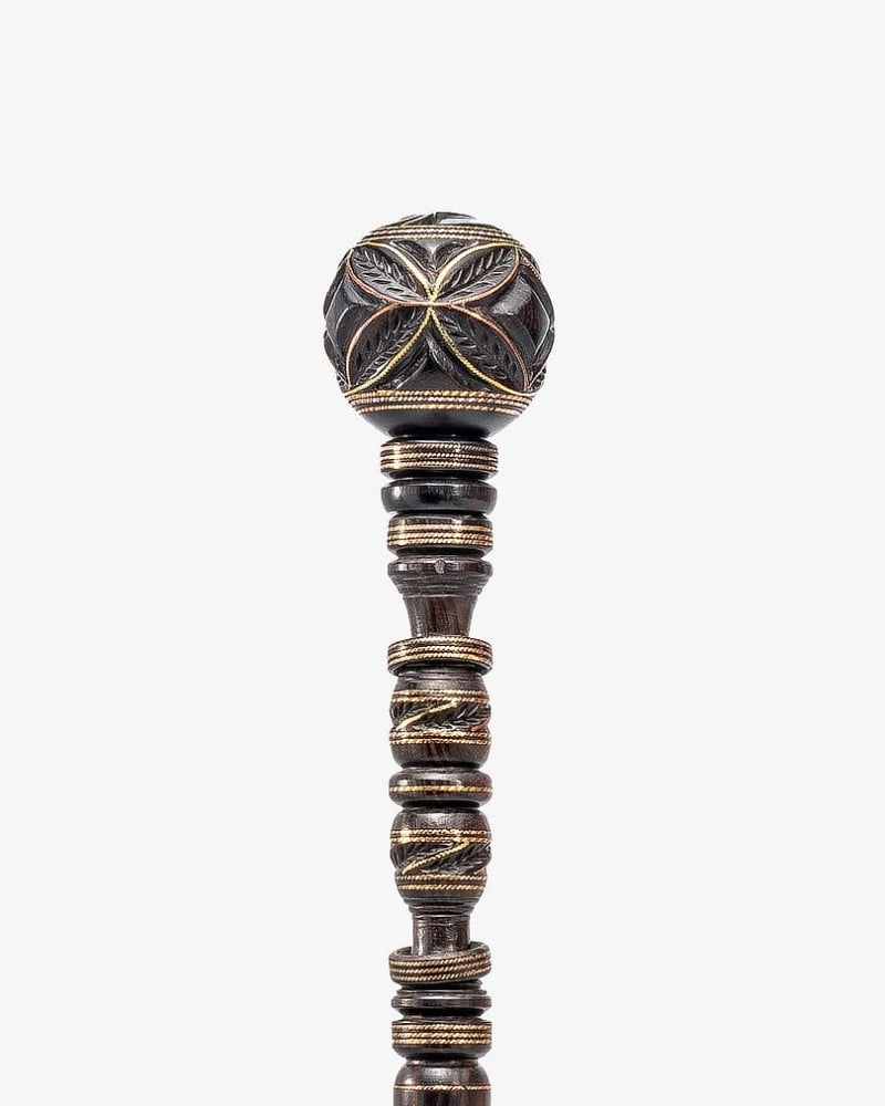 عصا عكاز بنقش بارز خشب ايبانوس طبيعي